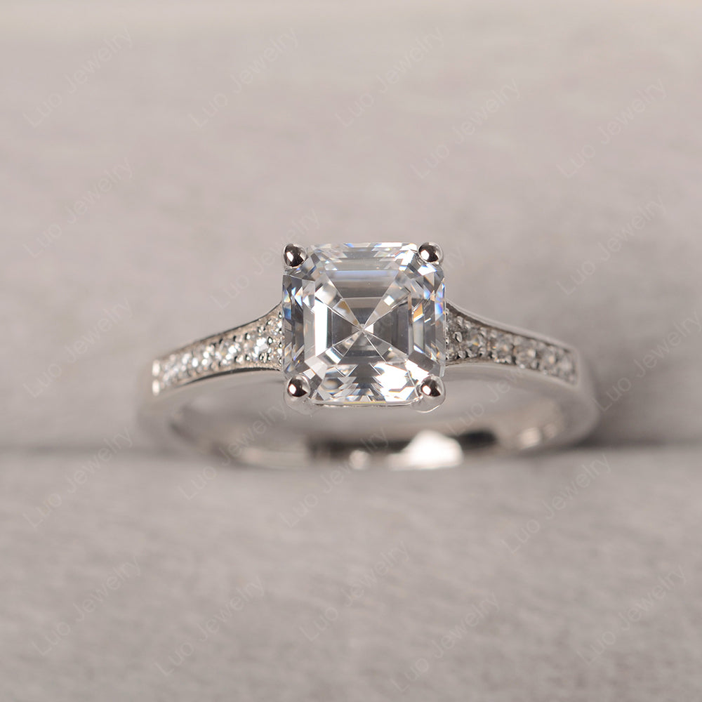 Cubic Zirconia Ring Asscher Cut Engagement Ring - LUO Jewelry