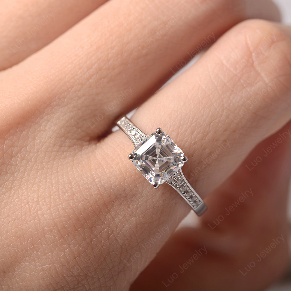 Cubic Zirconia Ring Asscher Cut Engagement Ring - LUO Jewelry
