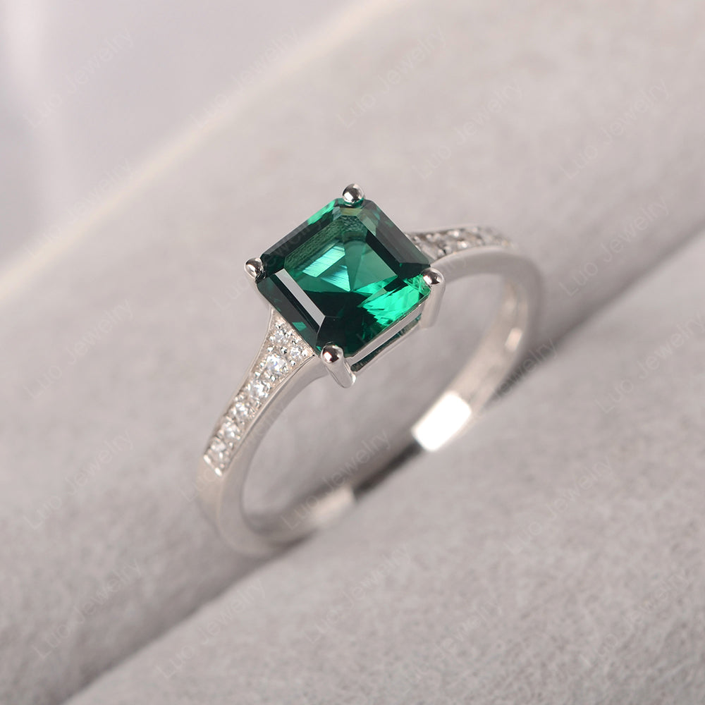 Lab Emerald Ring Asscher Cut Engagement Ring - LUO Jewelry