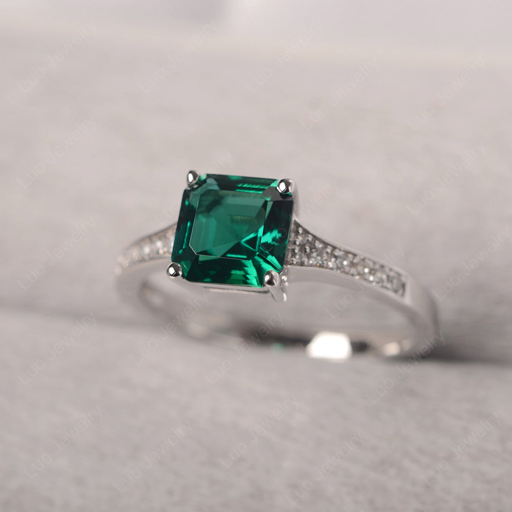 Lab Emerald Ring Asscher Cut Engagement Ring - LUO Jewelry