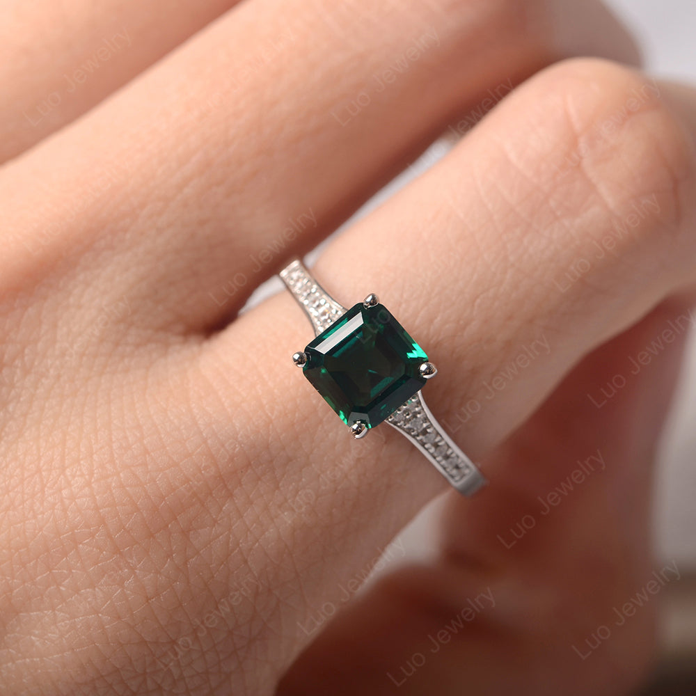 Lab Emerald Ring Asscher Cut Engagement Ring - LUO Jewelry