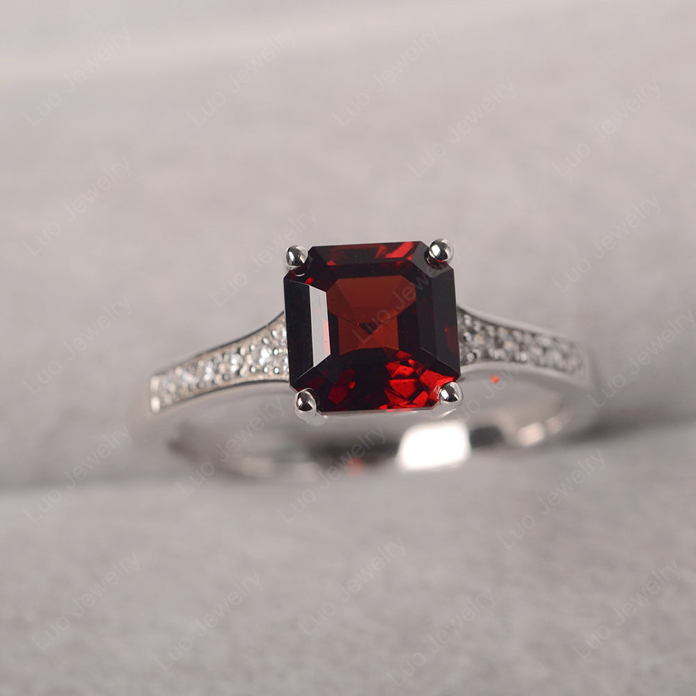 Garnet Ring Asscher Cut Engagement Ring - LUO Jewelry