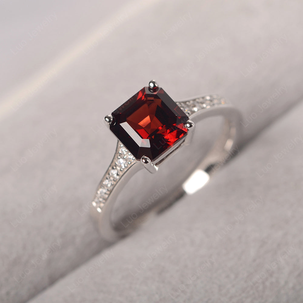 Garnet Ring Asscher Cut Engagement Ring - LUO Jewelry
