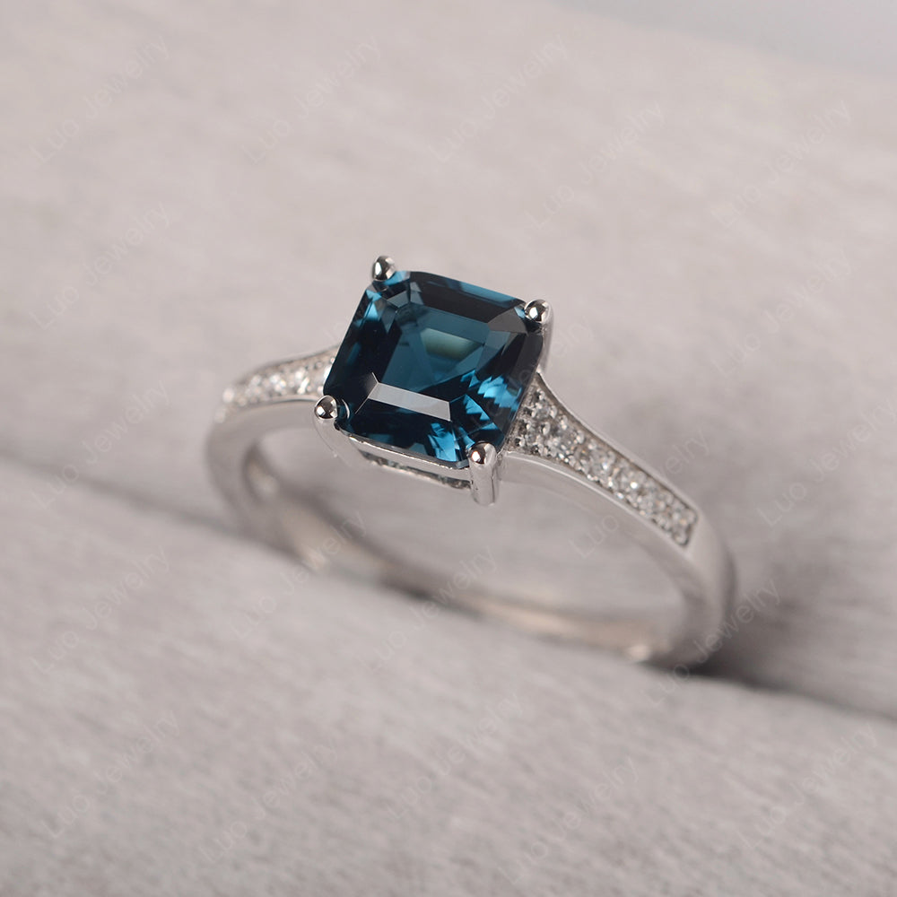 London Blue Topaz Ring Asscher Cut Engagement Ring - LUO Jewelry