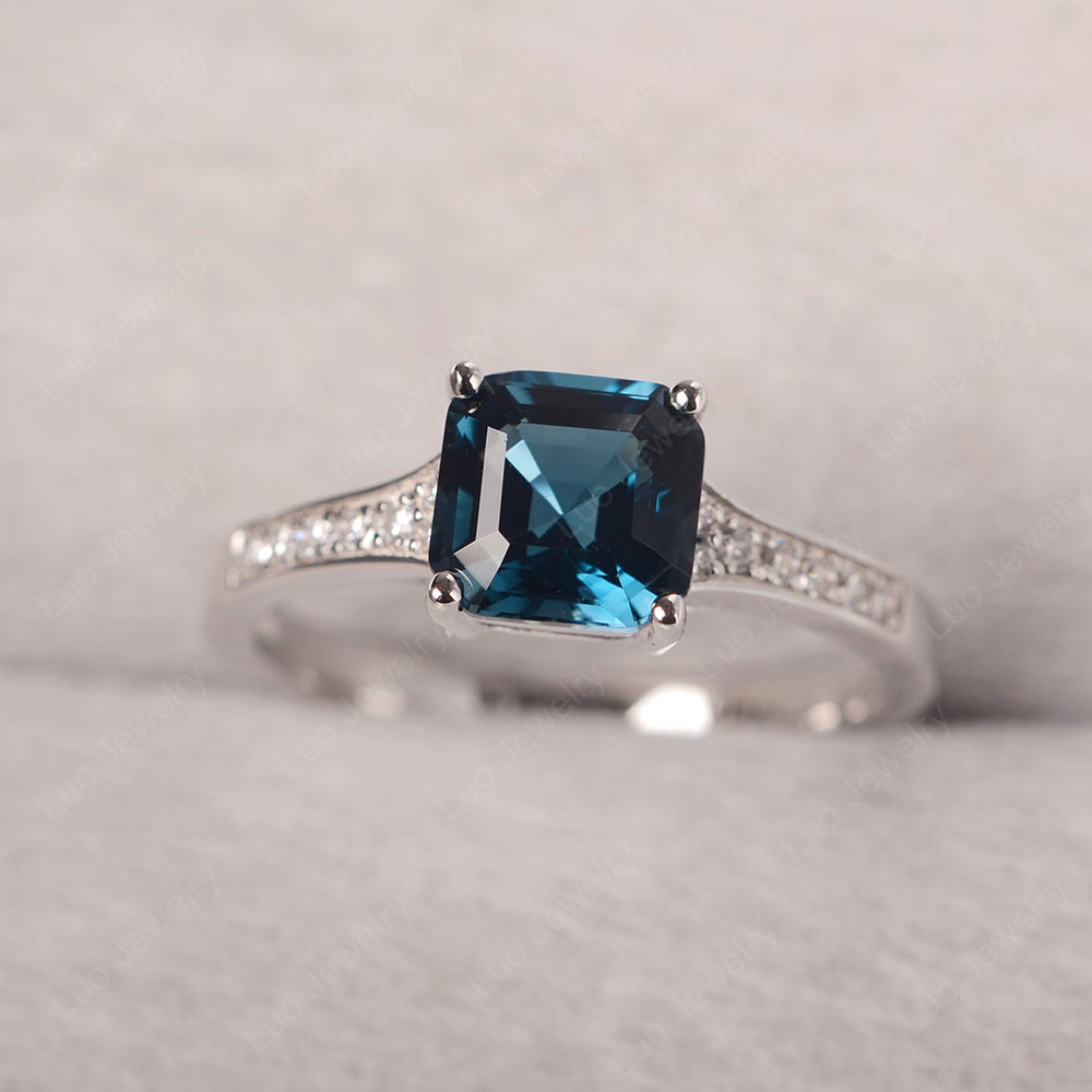 London Blue Topaz Ring Asscher Cut Engagement Ring - LUO Jewelry