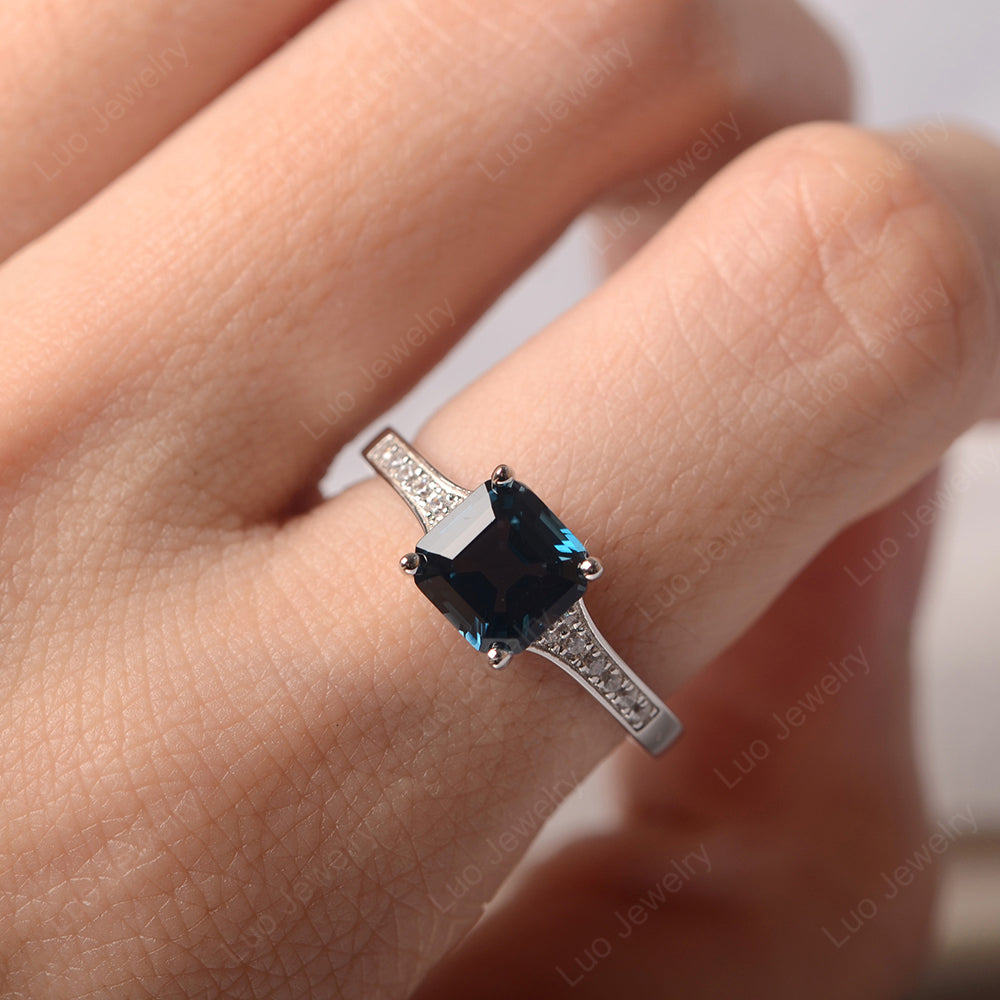 London Blue Topaz Ring Asscher Cut Engagement Ring - LUO Jewelry