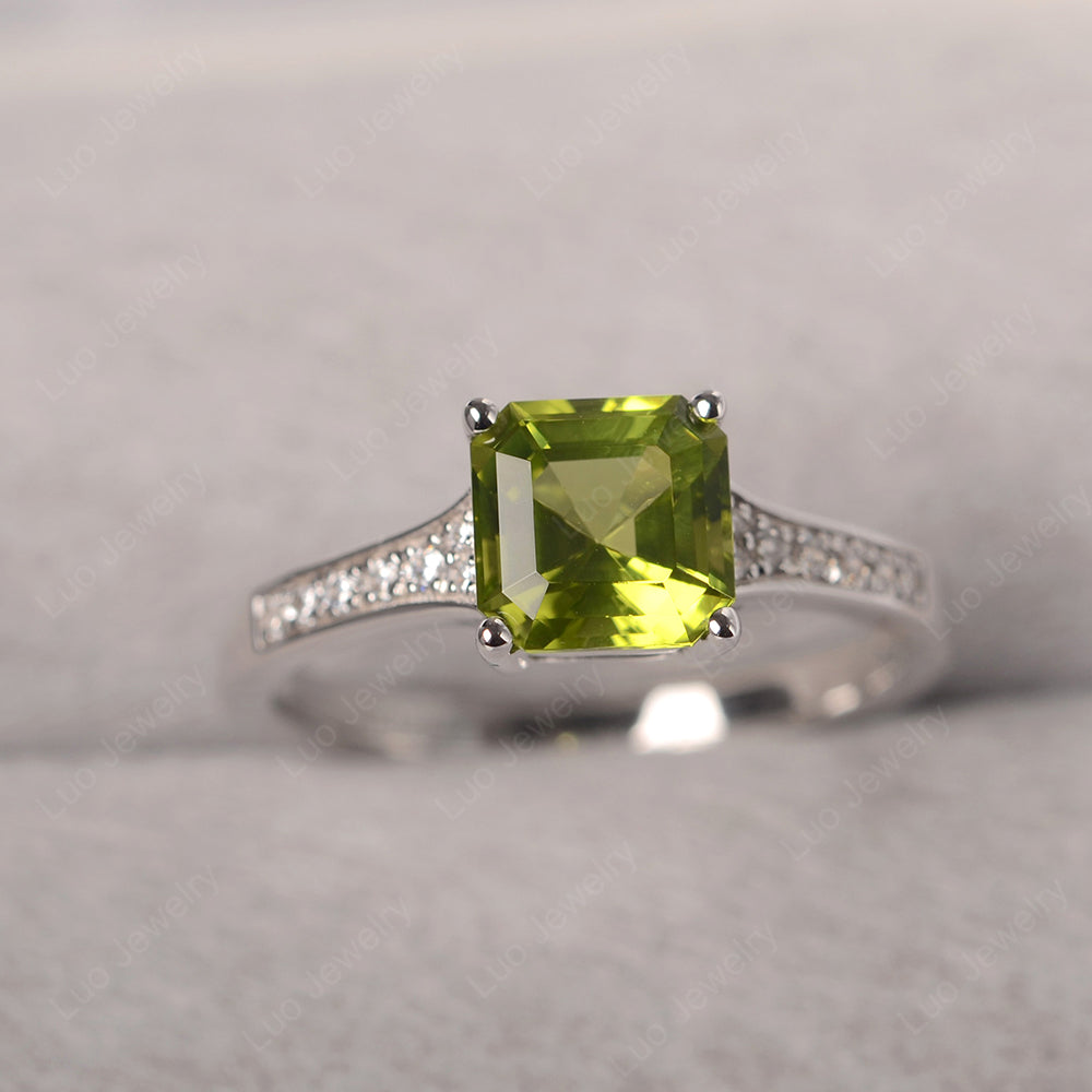 Peridot Ring Asscher Cut Engagement Ring - LUO Jewelry