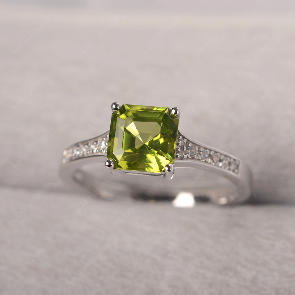 Peridot Ring Asscher Cut Engagement Ring - LUO Jewelry