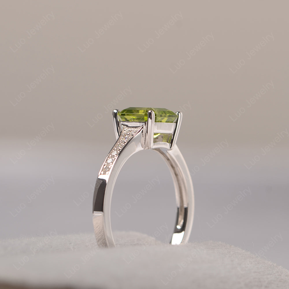 Peridot Ring Asscher Cut Engagement Ring - LUO Jewelry