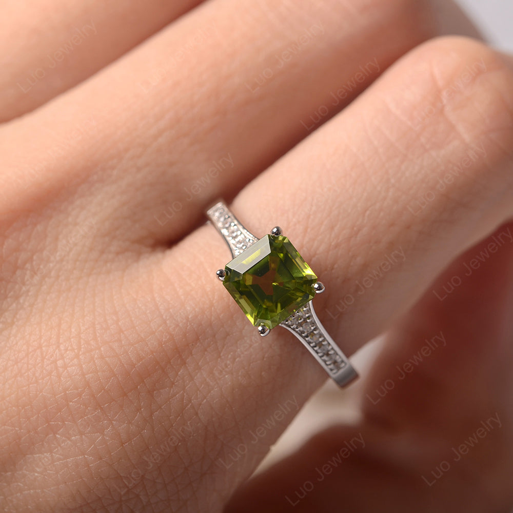 Peridot Ring Asscher Cut Engagement Ring - LUO Jewelry