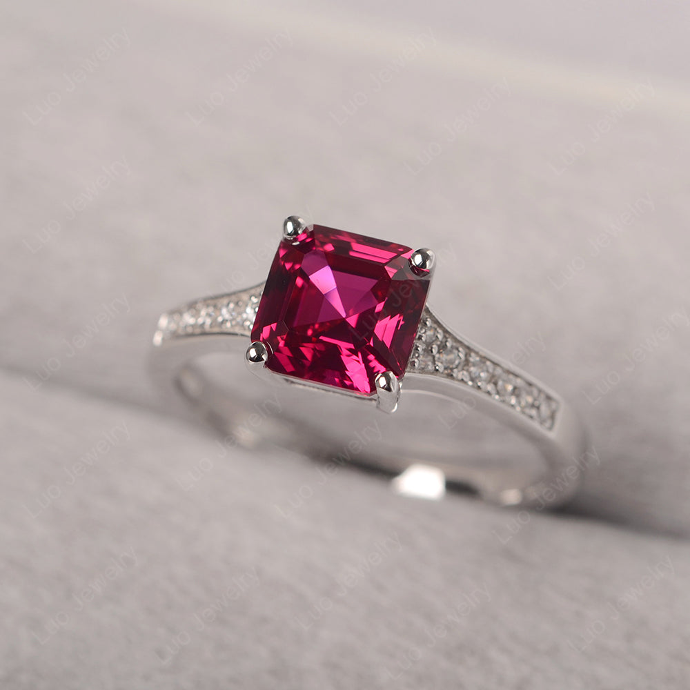 Ruby Ring Asscher Cut Engagement Ring - LUO Jewelry