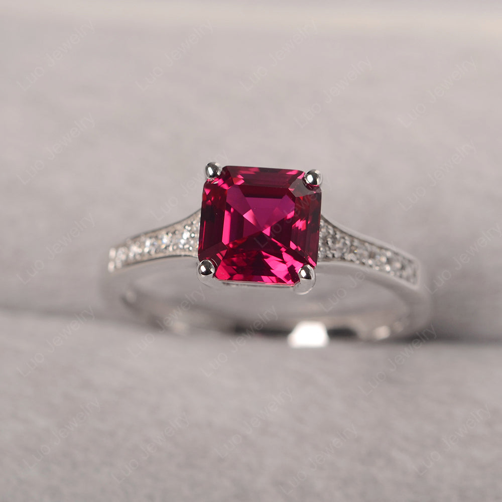 Ruby Ring Asscher Cut Engagement Ring - LUO Jewelry
