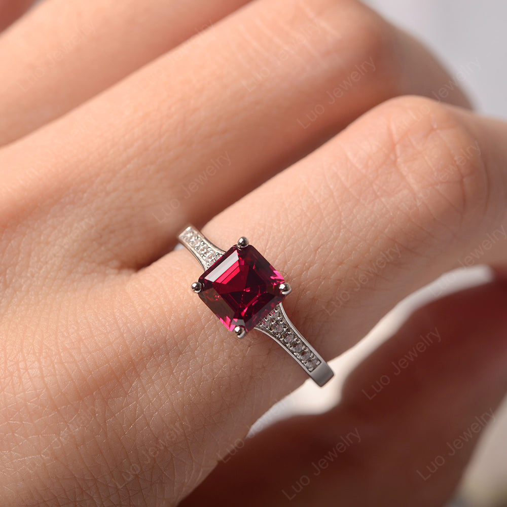 Ruby Ring Asscher Cut Engagement Ring - LUO Jewelry