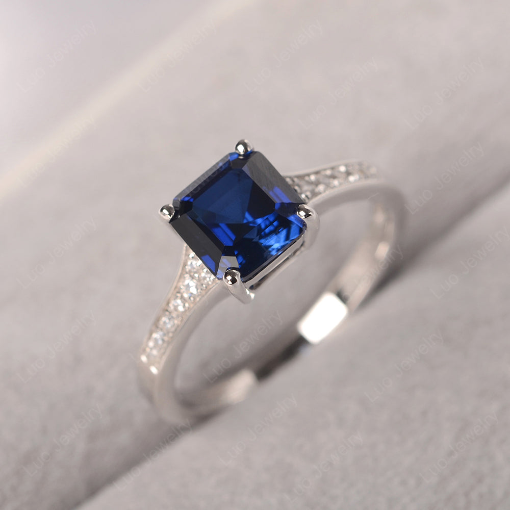 Lab Sapphire Ring Asscher Cut Engagement Ring - LUO Jewelry