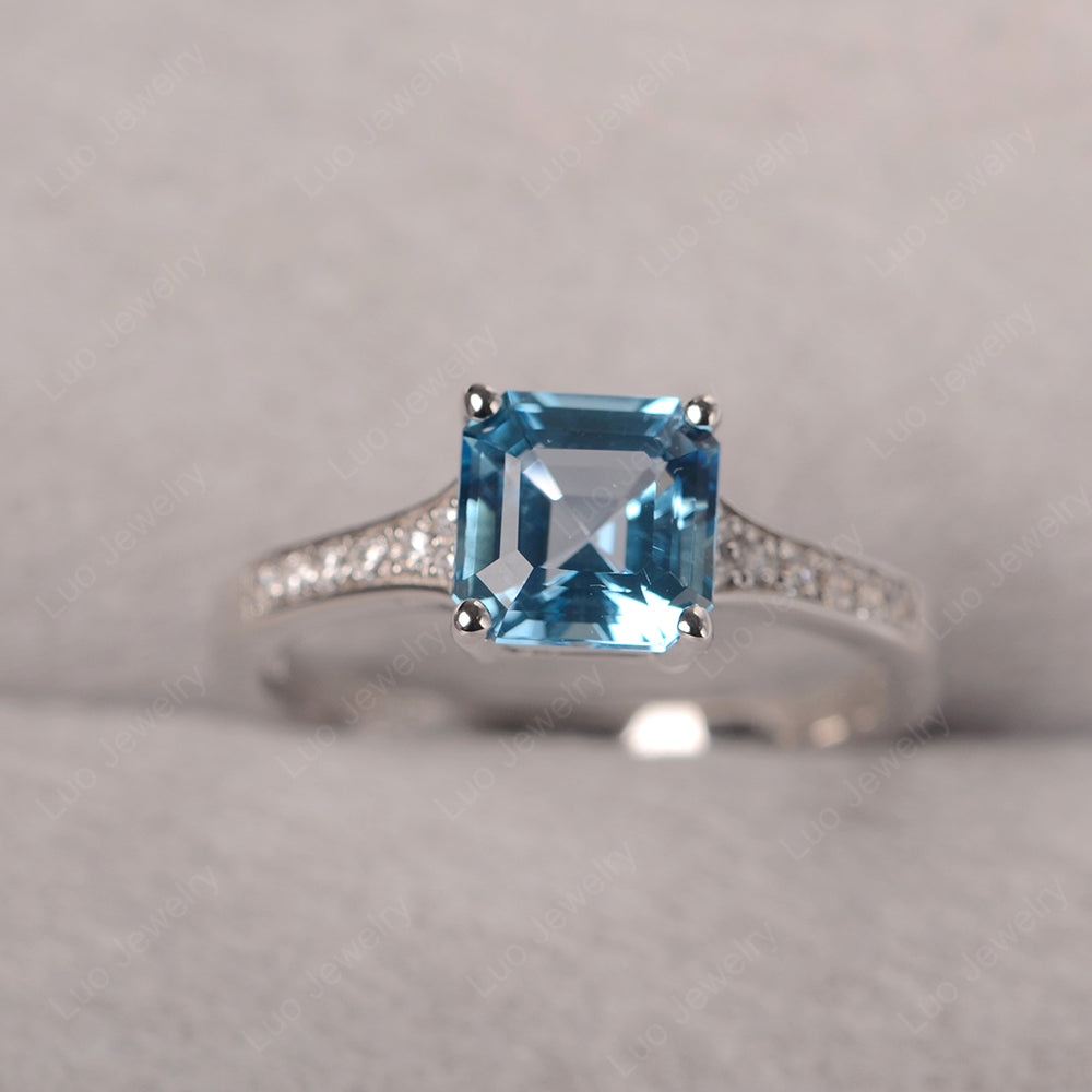 Swiss Blue Topaz Ring Asscher Cut Engagement Ring - LUO Jewelry