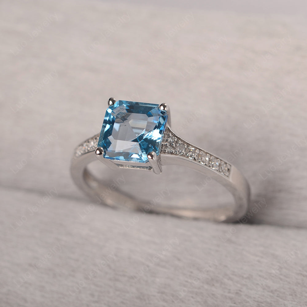 Swiss Blue Topaz Ring Asscher Cut Engagement Ring - LUO Jewelry