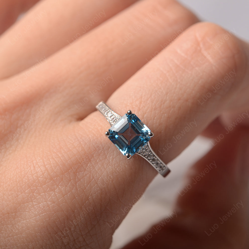 Swiss Blue Topaz Ring Asscher Cut Engagement Ring - LUO Jewelry