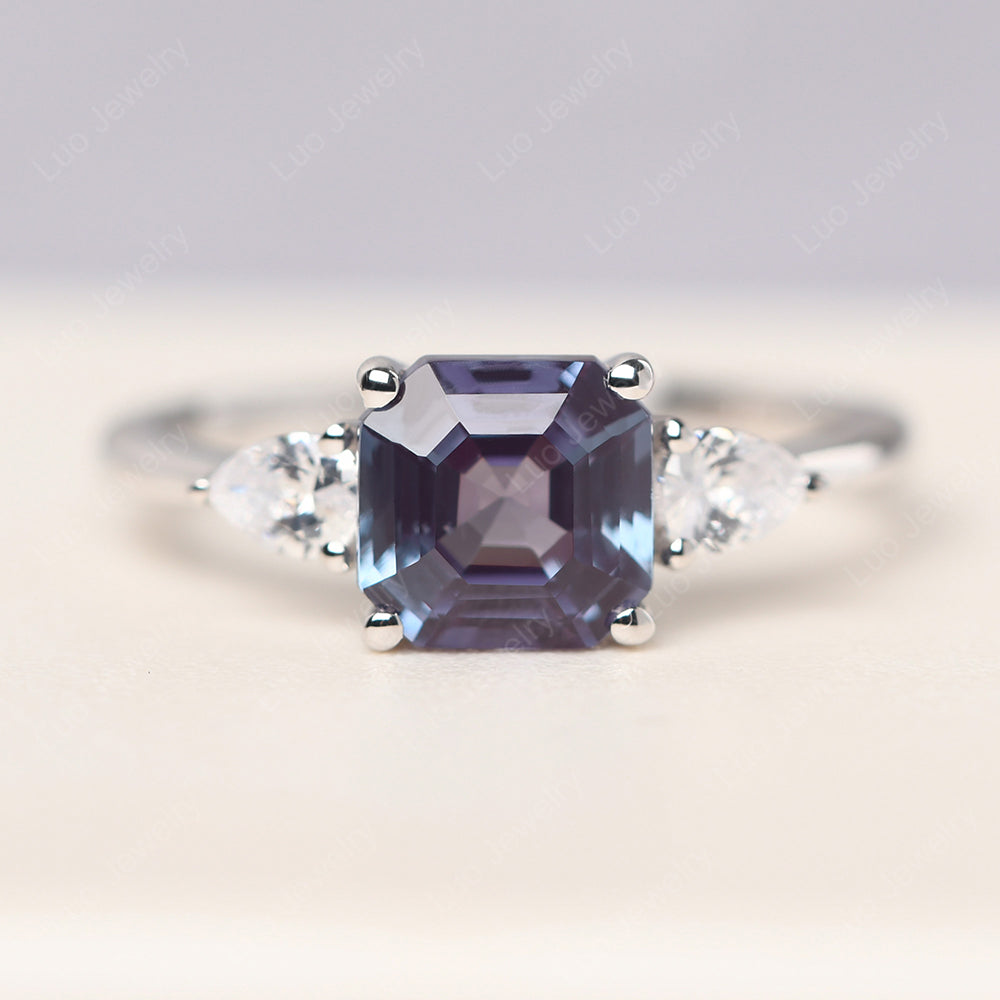 Asscher Cut Alexandrite Ring With Pear Side Stone - LUO Jewelry