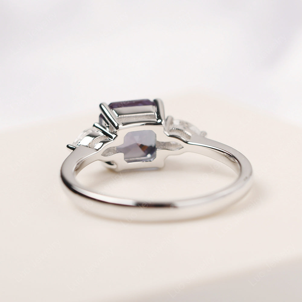 Asscher Cut Alexandrite Ring With Pear Side Stone - LUO Jewelry