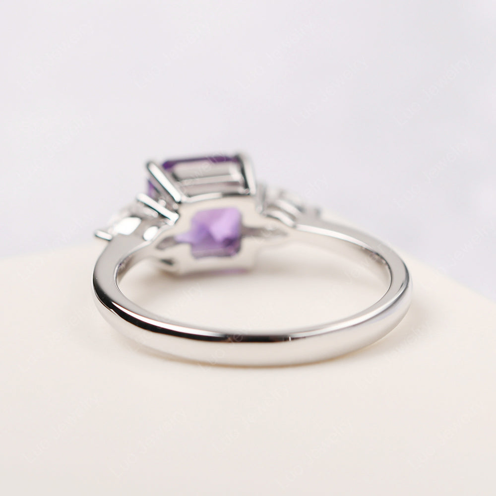 Asscher Cut Amethyst Ring With Pear Side Stone - LUO Jewelry