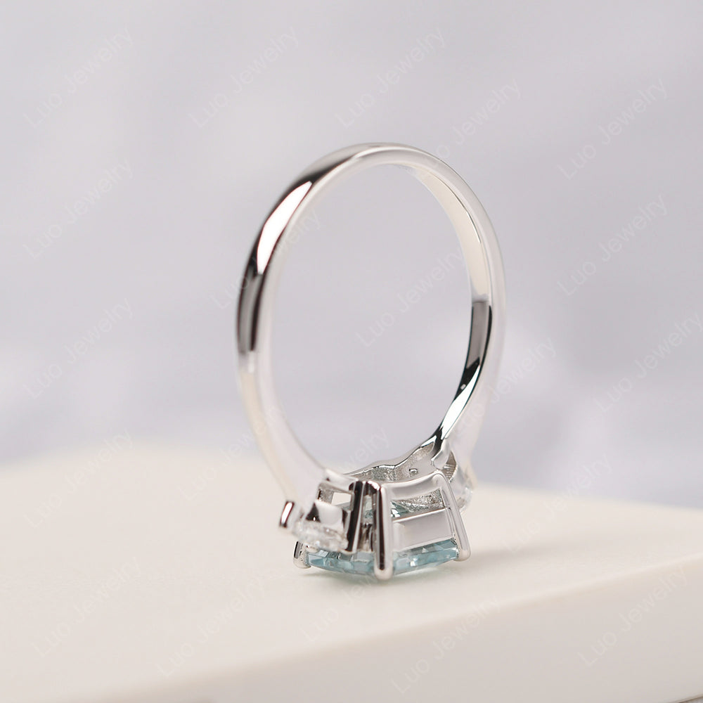 Asscher Cut Aquamarine Ring With Pear Side Stone - LUO Jewelry