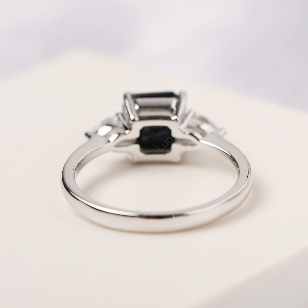 Asscher Cut Black Spinel Ring With Pear Side Stone - LUO Jewelry