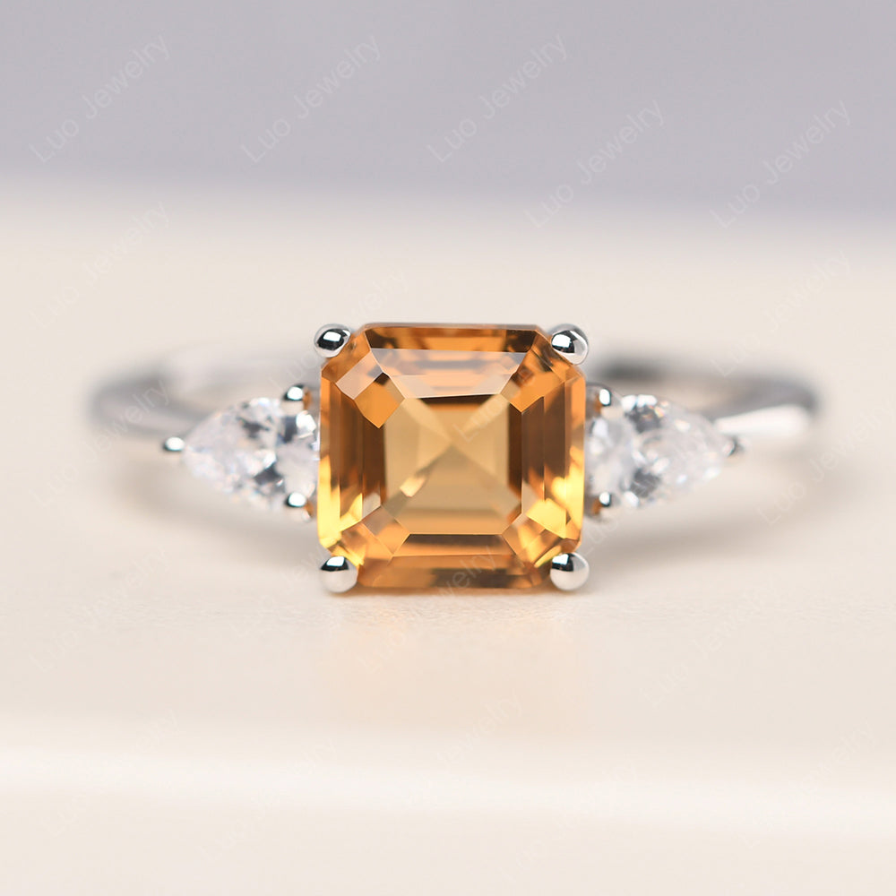 Asscher Cut Citrine Ring With Pear Side Stone - LUO Jewelry