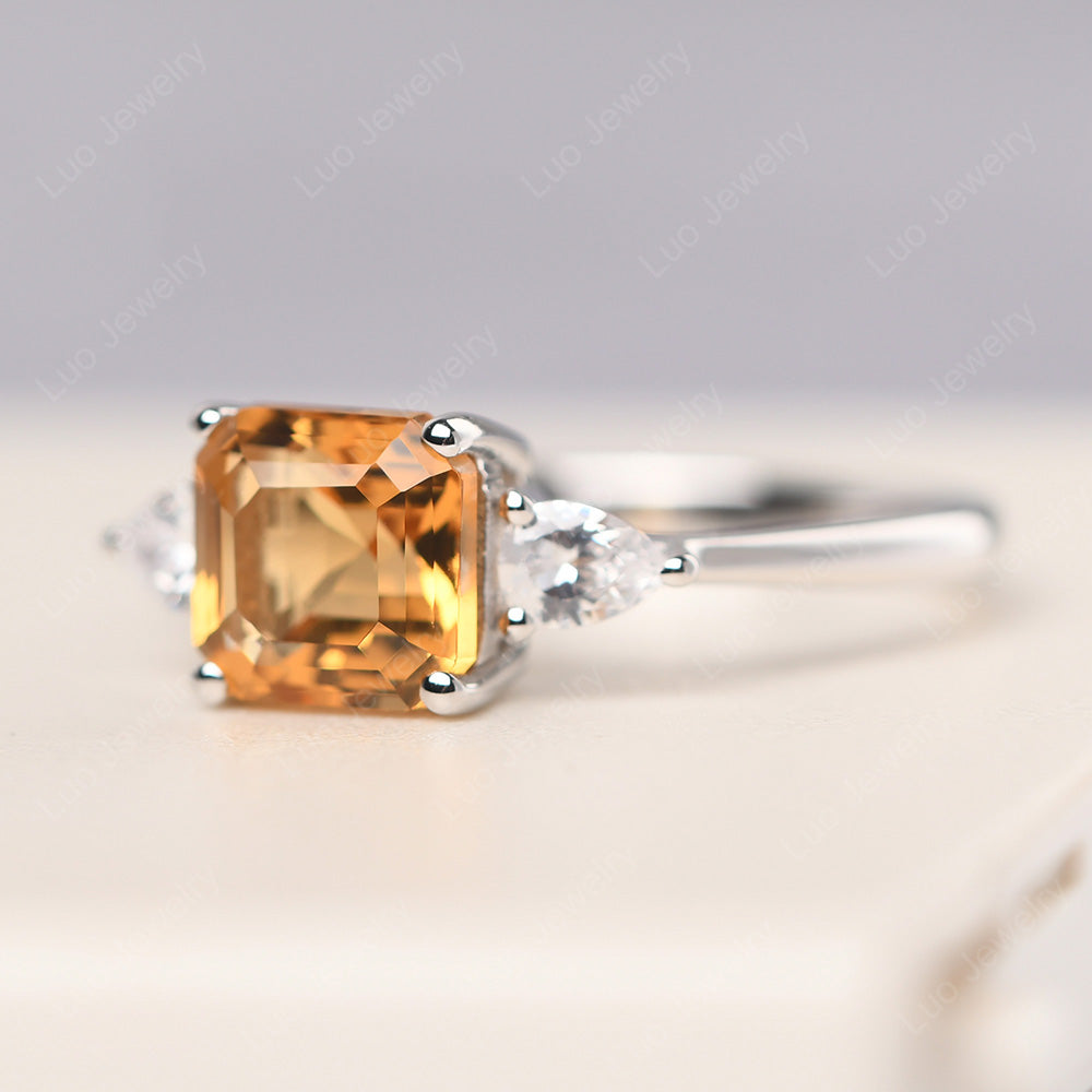 Asscher Cut Citrine Ring With Pear Side Stone - LUO Jewelry