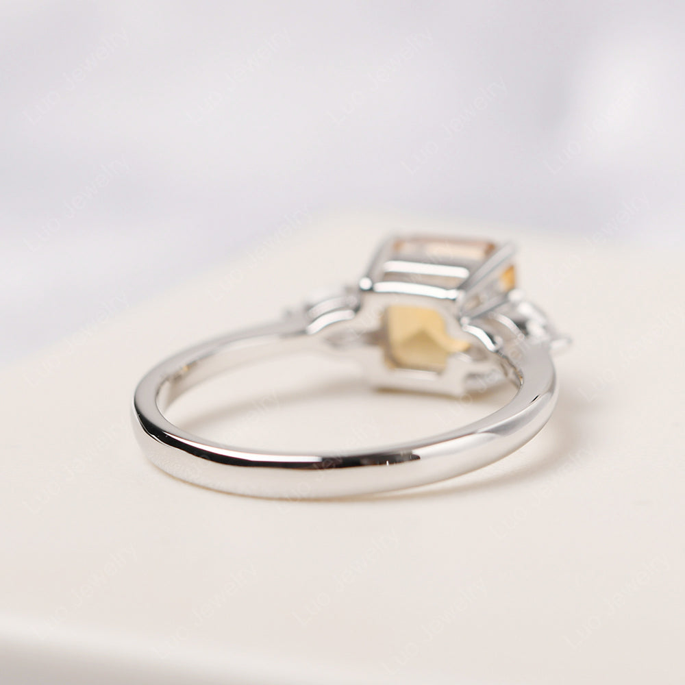 Asscher Cut Citrine Ring With Pear Side Stone - LUO Jewelry