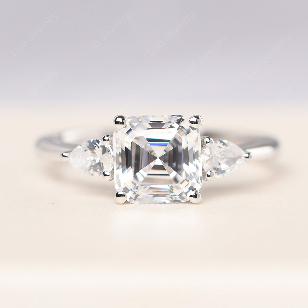 Asscher Cut Cubic Zirconia Ring With Pear Side Stone - LUO Jewelry