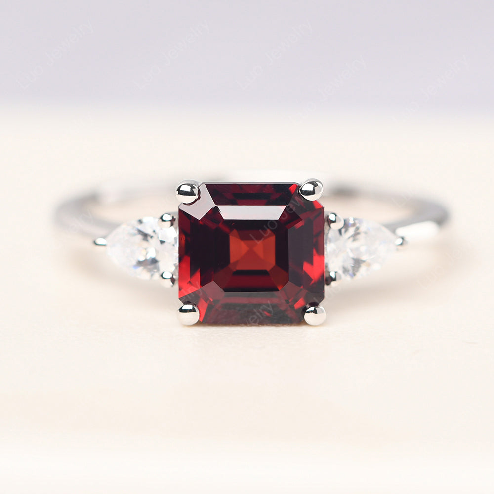 Asscher Cut Garnet Ring With Pear Side Stone - LUO Jewelry
