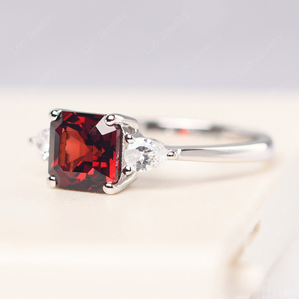 Asscher Cut Garnet Ring With Pear Side Stone - LUO Jewelry