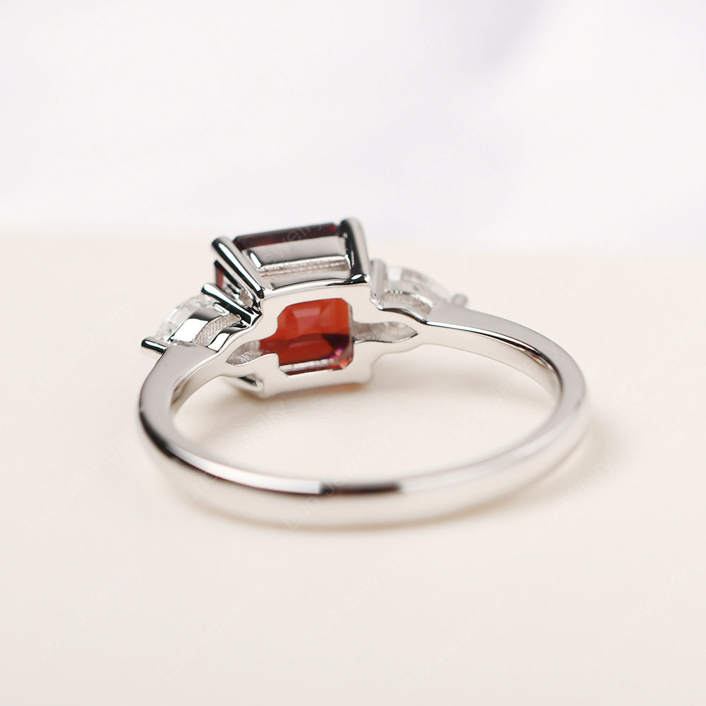 Asscher Cut Garnet Ring With Pear Side Stone - LUO Jewelry