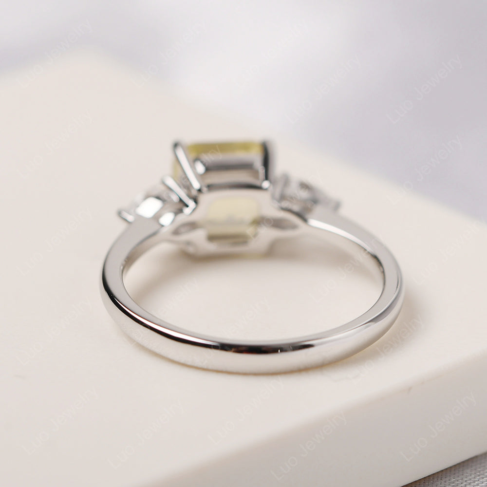 Asscher Cut Lemon Quartz Ring With Pear Side Stone - LUO Jewelry