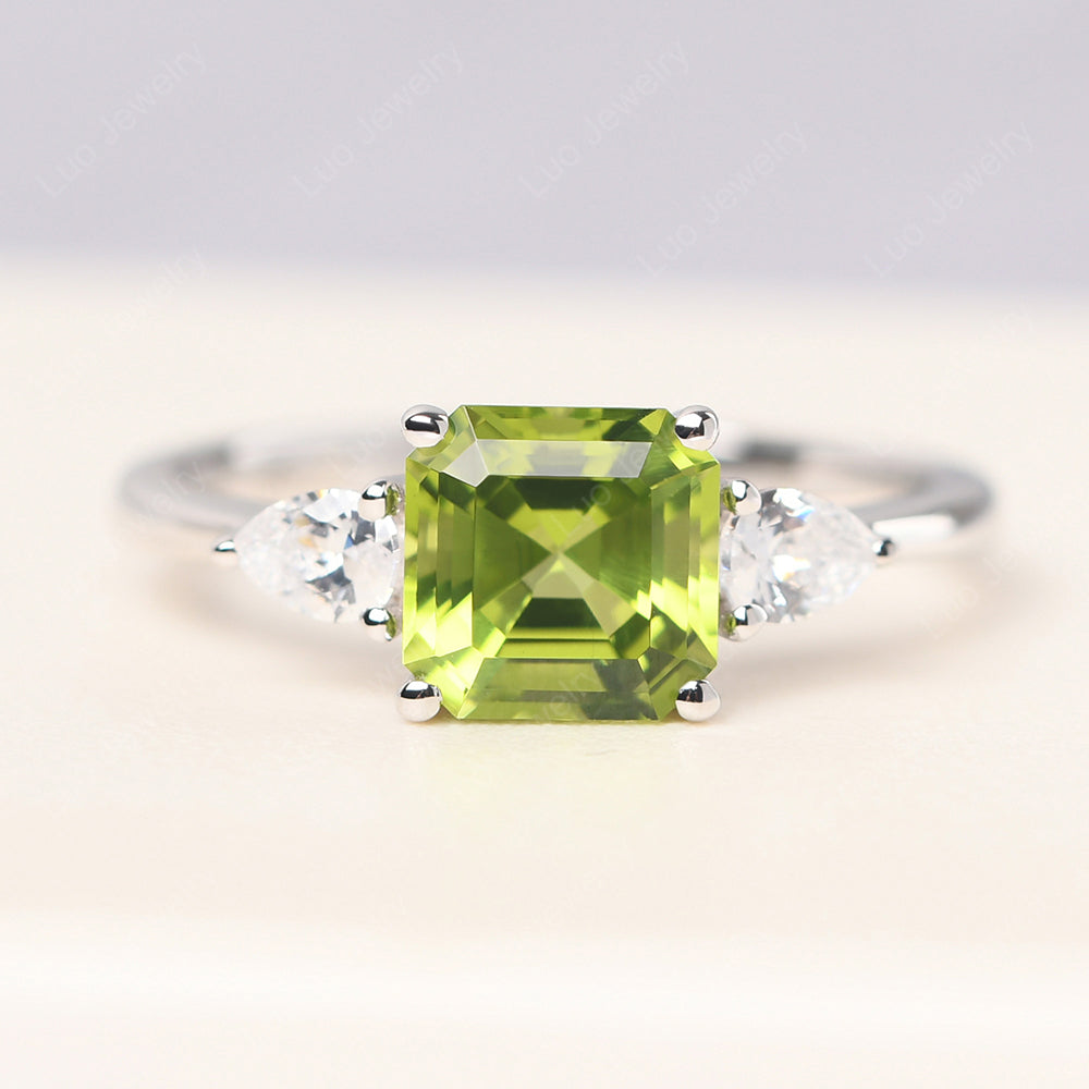 Asscher Cut Peridot Ring With Pear Side Stone - LUO Jewelry