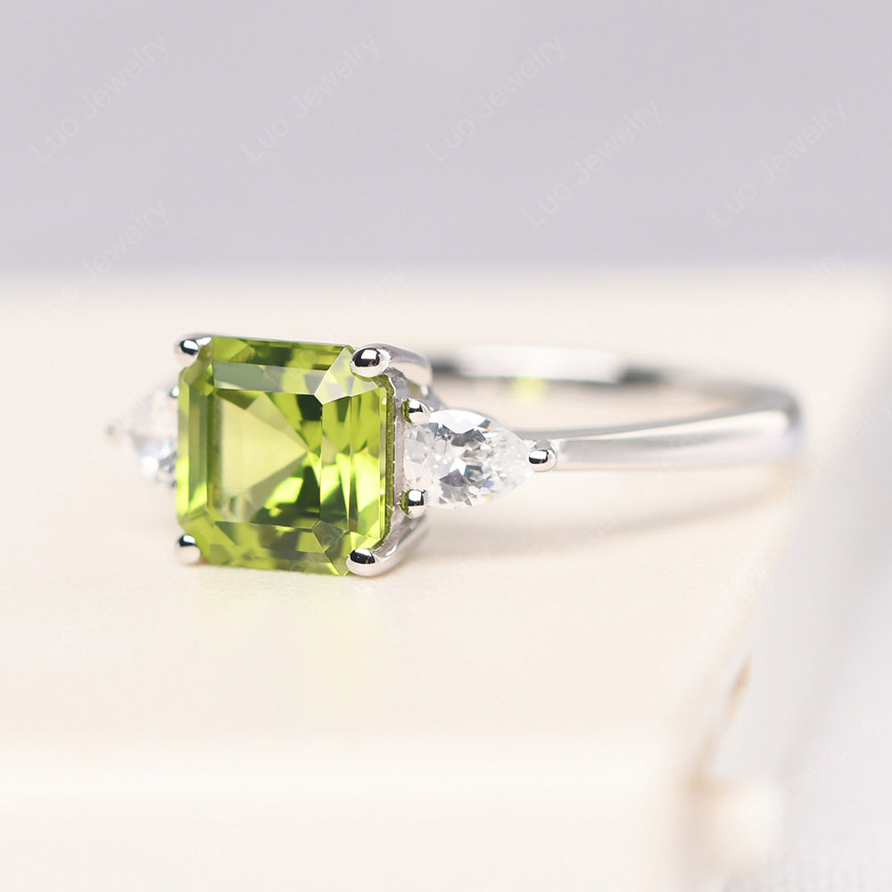 Asscher Cut Peridot Ring With Pear Side Stone - LUO Jewelry