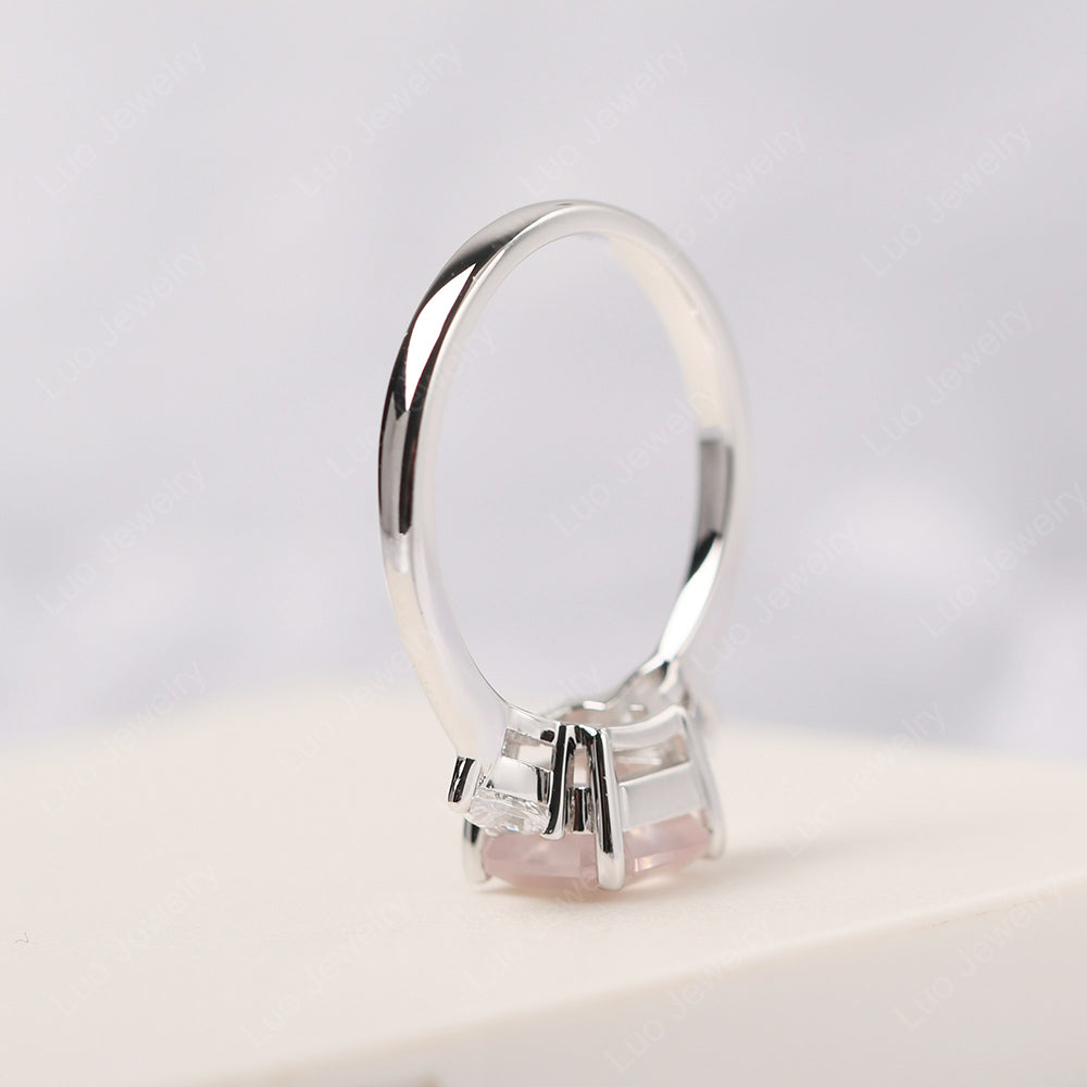 Asscher Cut Rose Quartz Ring With Pear Side Stone - LUO Jewelry