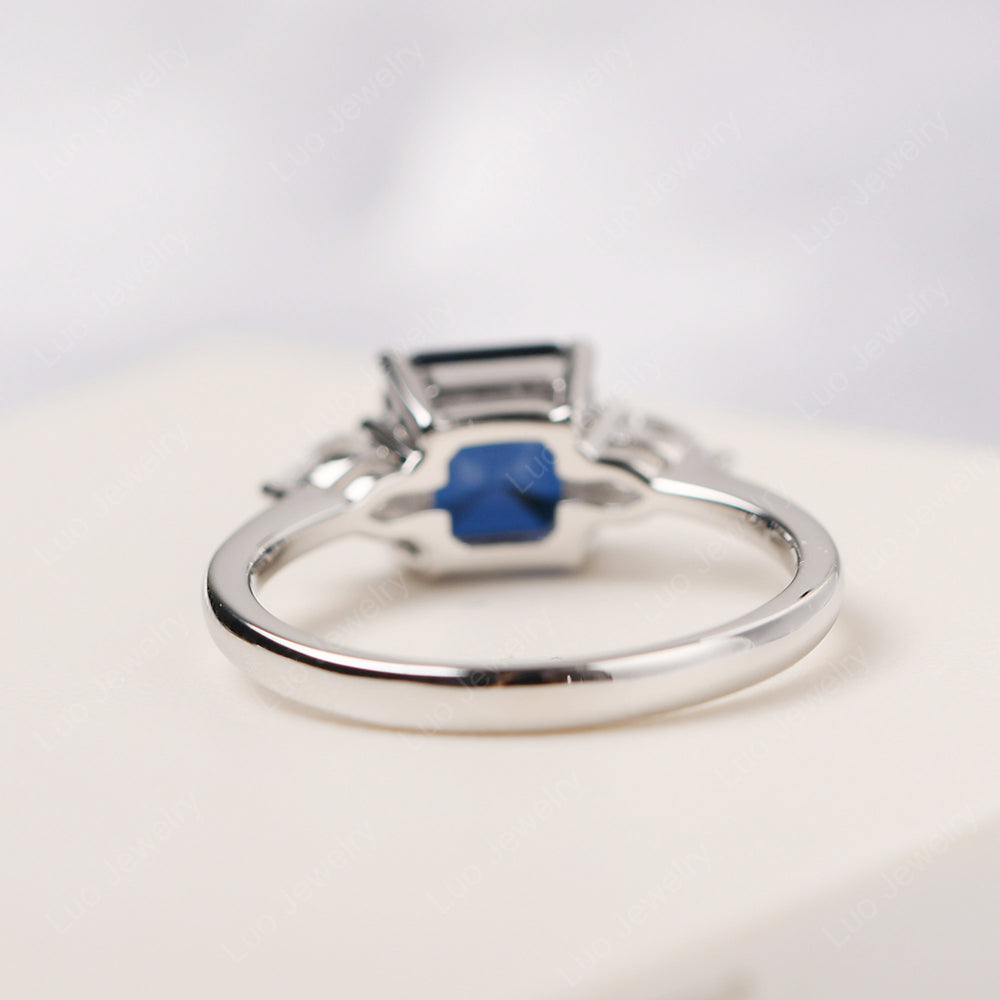 Asscher Cut Lab Sapphire Ring With Pear Side Stone - LUO Jewelry