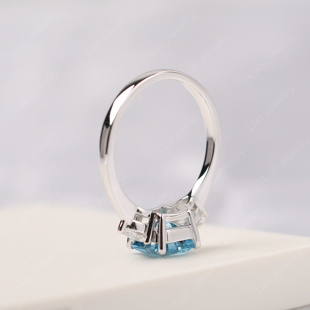 Asscher Cut Swiss Blue Topaz Ring With Pear Side Stone - LUO Jewelry