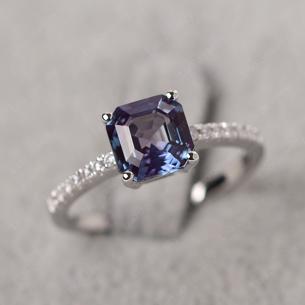 Asscher Cut Engagement Ring Alexandrite Ring - LUO Jewelry