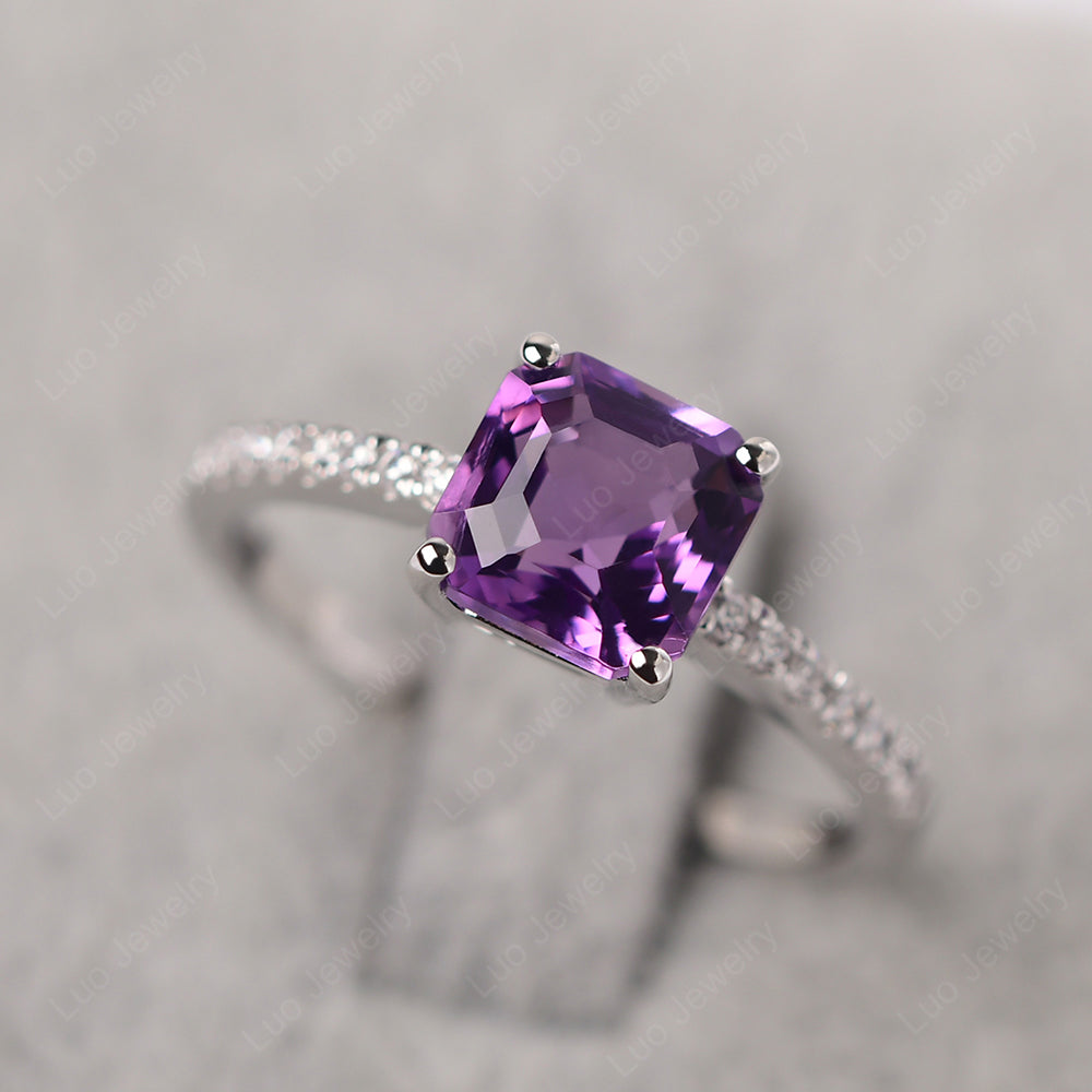 Asscher Cut Engagement Ring Amethyst Ring - LUO Jewelry