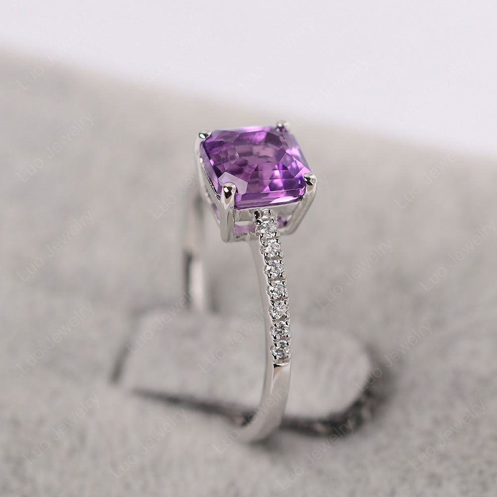 Asscher Cut Engagement Ring Amethyst Ring - LUO Jewelry