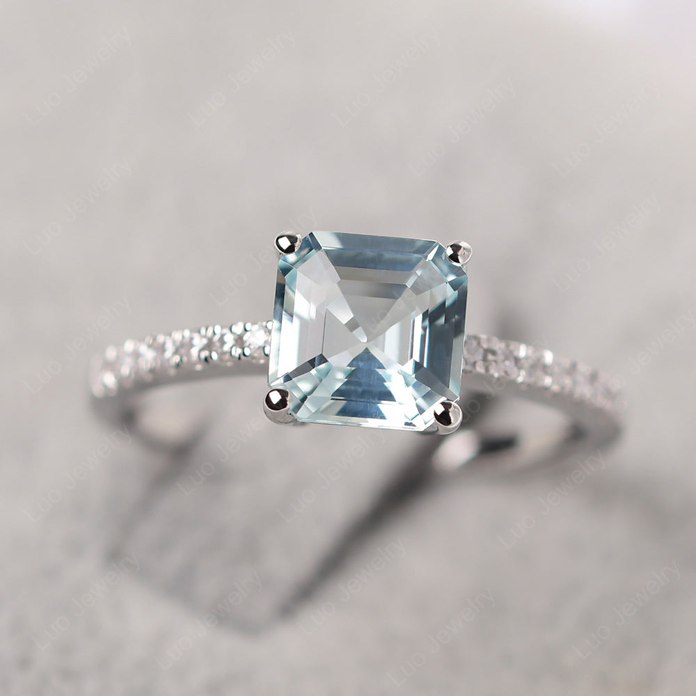 Asscher Cut Engagement Ring Aquamarine Ring - LUO Jewelry