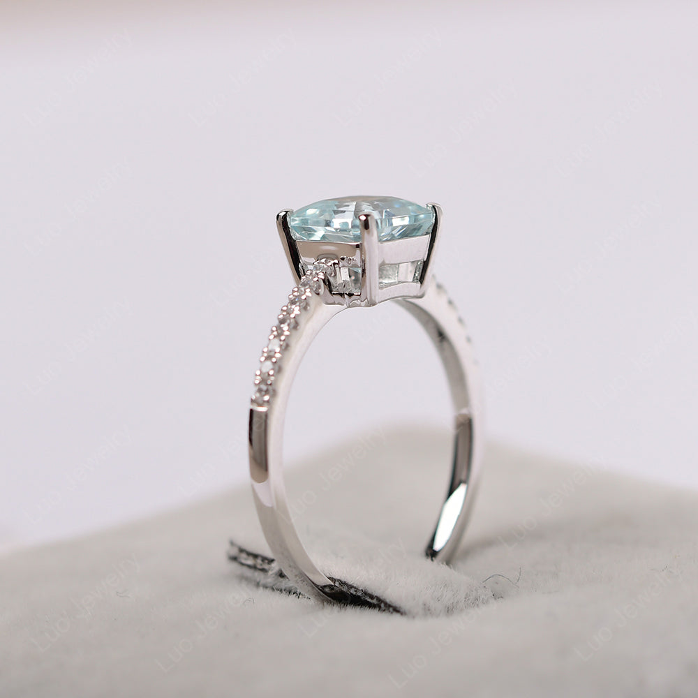 Asscher Cut Engagement Ring Aquamarine Ring - LUO Jewelry