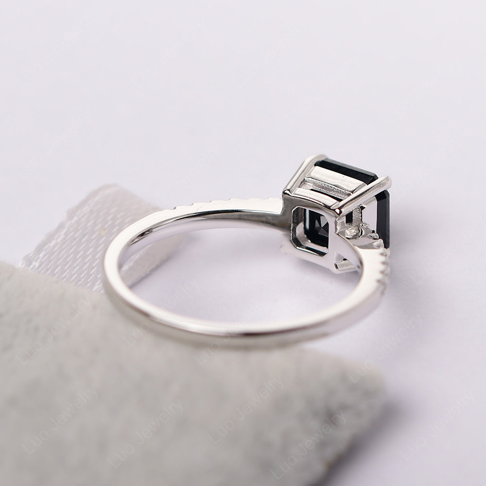 Asscher Cut Engagement Ring Black Stone Ring - LUO Jewelry