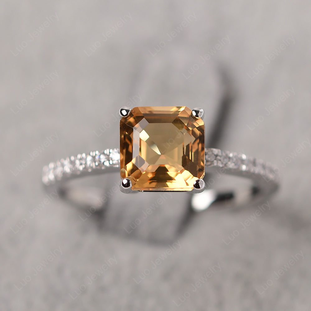 Asscher Cut Engagement Ring Citrine Ring - LUO Jewelry