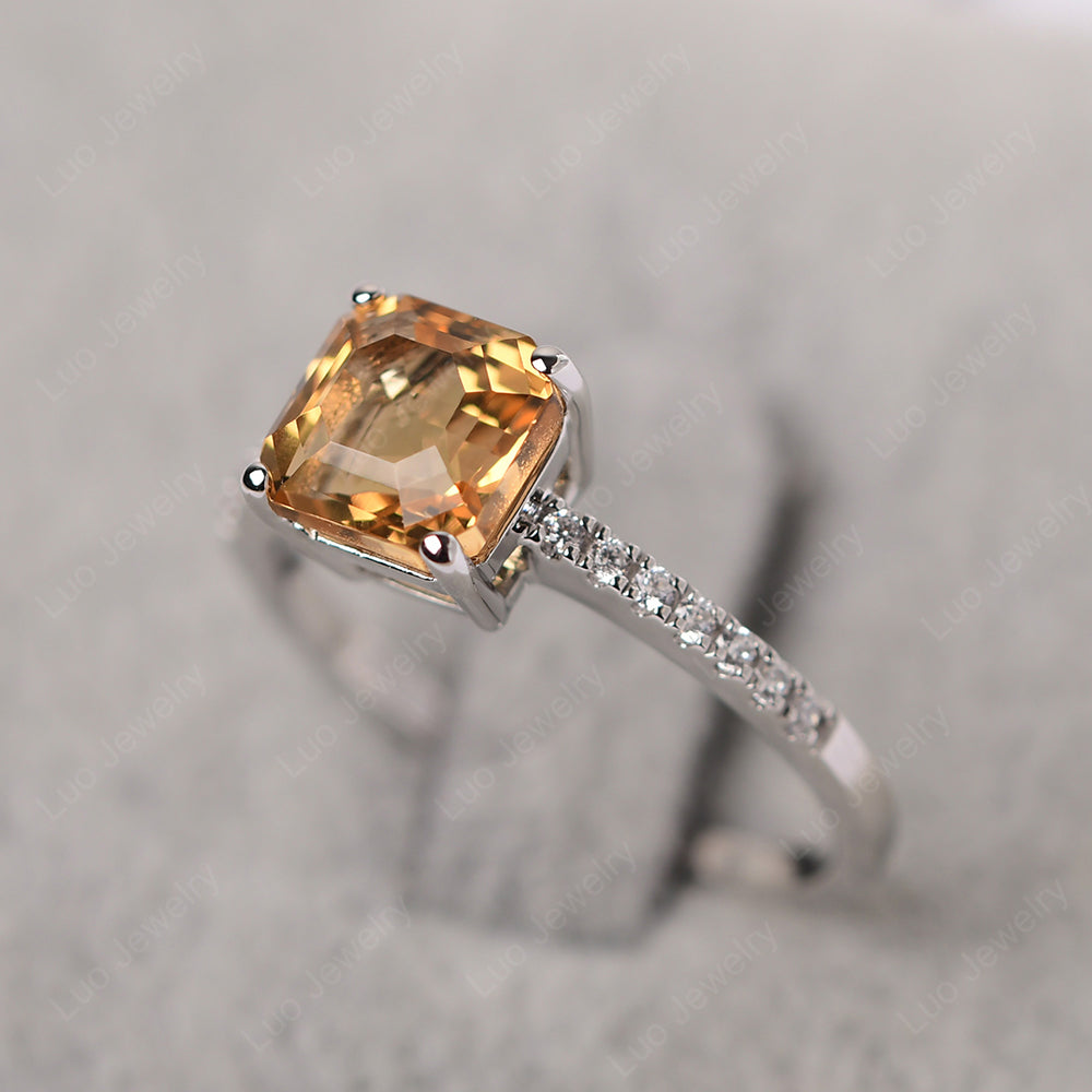 Asscher Cut Engagement Ring Citrine Ring - LUO Jewelry