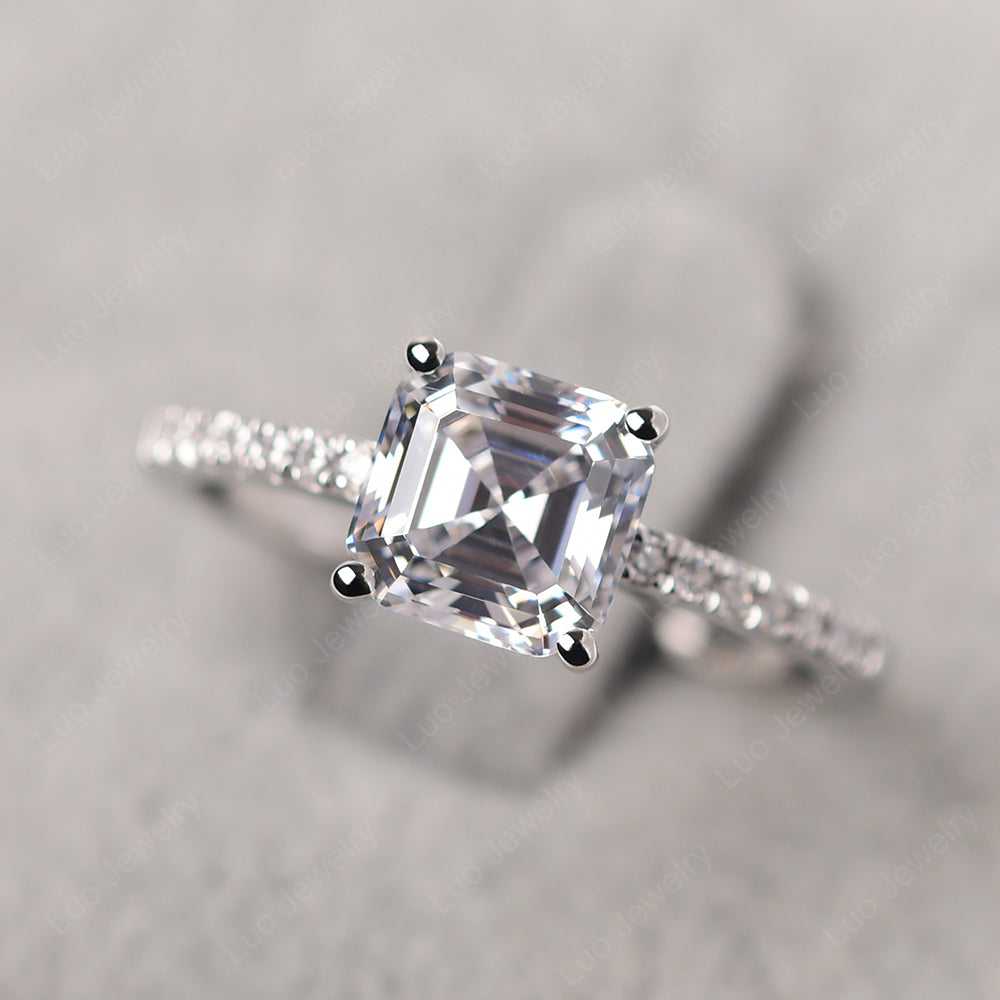 Asscher Cut Engagement Ring Cubic Zirconia Ring - LUO Jewelry