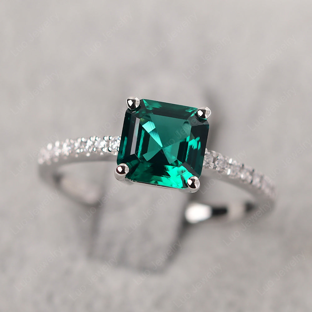 Asscher Cut Engagement Ring Lab Emerald Ring - LUO Jewelry