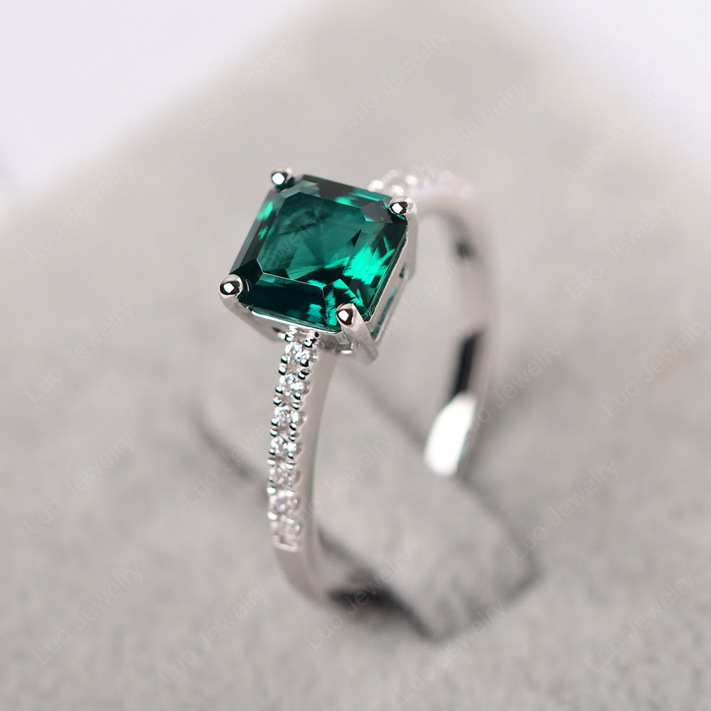 Asscher Cut Engagement Ring Lab Emerald Ring - LUO Jewelry